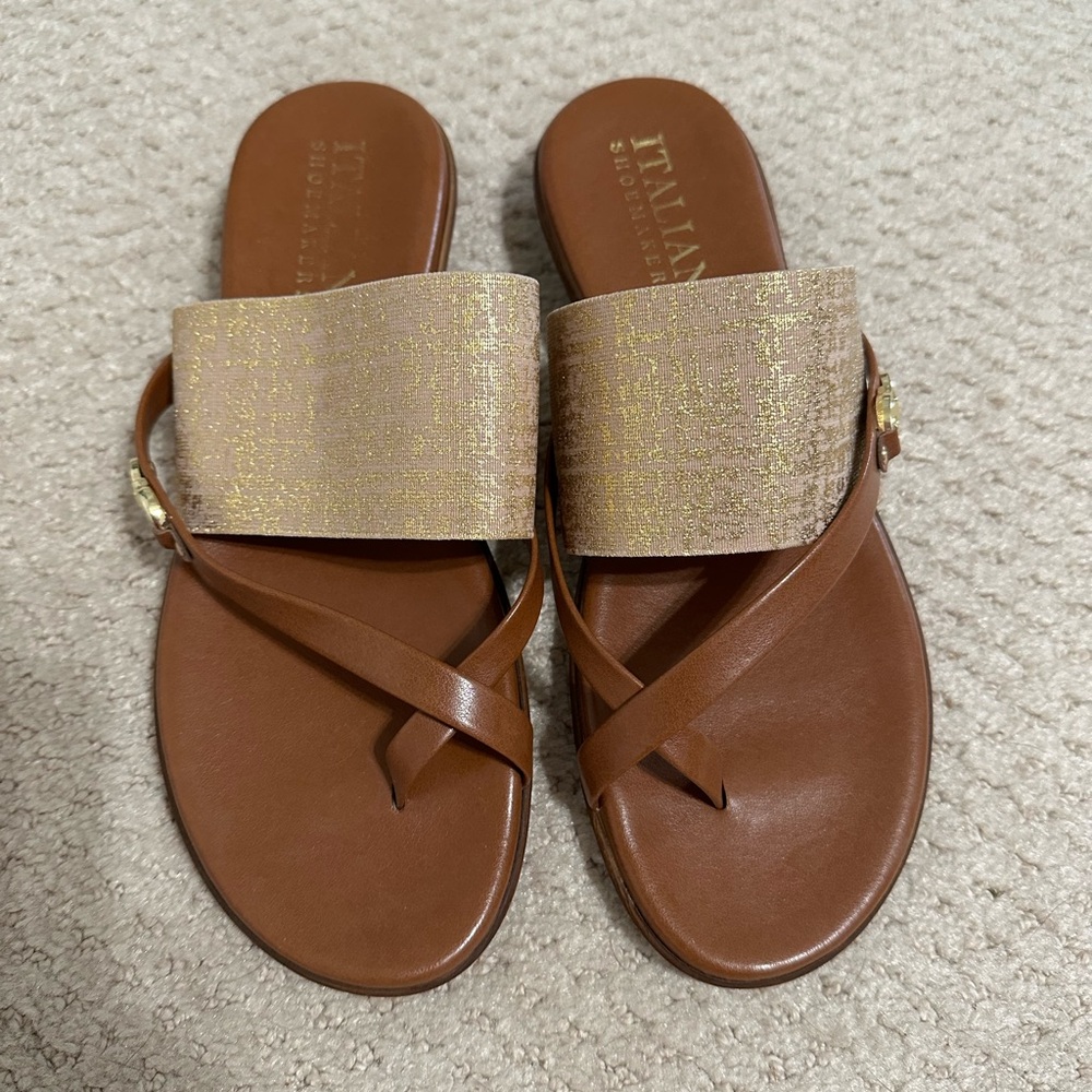 Shimmery gold and brown Italian Shoemaker sandals
